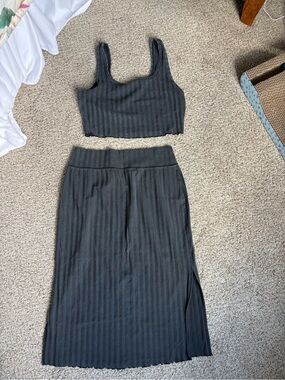 aerie Black Ribbed Knit Midi Skirt Set